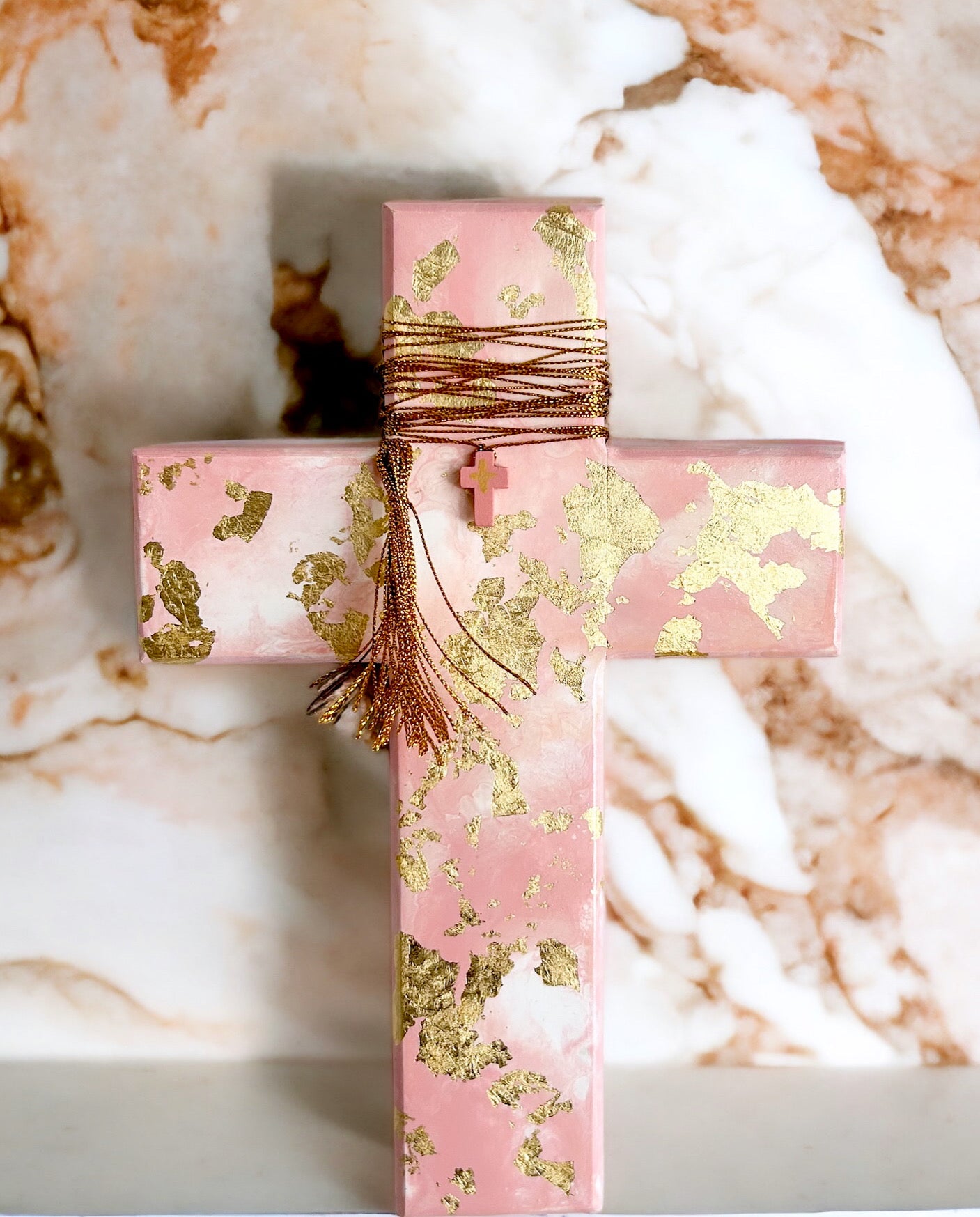 Pink and white marble swirl design wall cross. Gold leaf pink and white and gold wall cross. Greek wall cross. Mother Nature wall art. Satellite image of earth wall art. Gift for Greek family. Gift for Yia-yia. Orthodox easter gift. Gift Ideas - Birthday, Easter, Christmas, Housewarming, First Holy Communion, Baptism, New Baby, Baby Shower, Christening, Confirmation, Graduation, Wedding, Anniversary, Mother's Day, Father's Day.