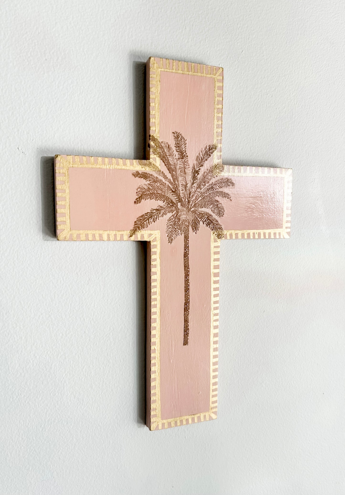 Decor for your holiday home, or vacation rental, Airbnb property, decorate tropical style. For lovers of peach and peachy pink. Palm tree decor. Palm tree wall cross. Neutral browns and pinks. Decor for a little girl's room. Gift Ideas - Birthday, Easter, Christmas, Housewarming, First Holy Communion, Baptism, New Baby, Baby Shower, Christening, Confirmation, Graduation, Wedding, Anniversary, Mother's Day, Father's Day. Baptism favours or party favors.