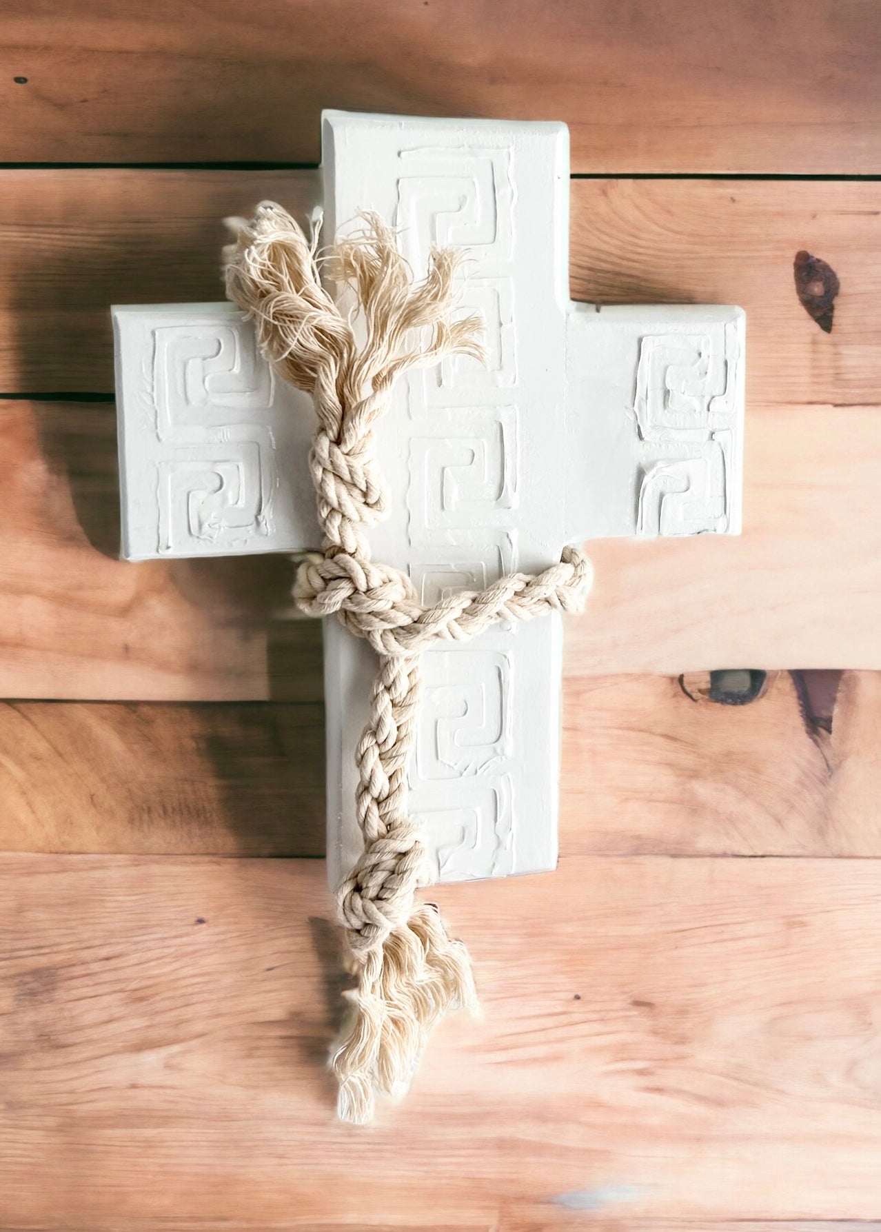 For lovers of white decor. White on white wall cross. Greek wall cross. Carved look wooden wall cross. Embossed details Wall Art. Gift for Greek family. The Greek meander, also known as the Greek key pattern, symbolizes eternity, unity, and the flow of life. It was a vital symbol in ancient Greek culture. Gift for Yia-yia. Orthodox easter gift. Gift for Birthday, Easter, Christmas, First Holy Communion, Baptism, New Baby, Baby Shower, Christening, Confirmation, Graduation, Wedding, Anniversary, Mother's Day