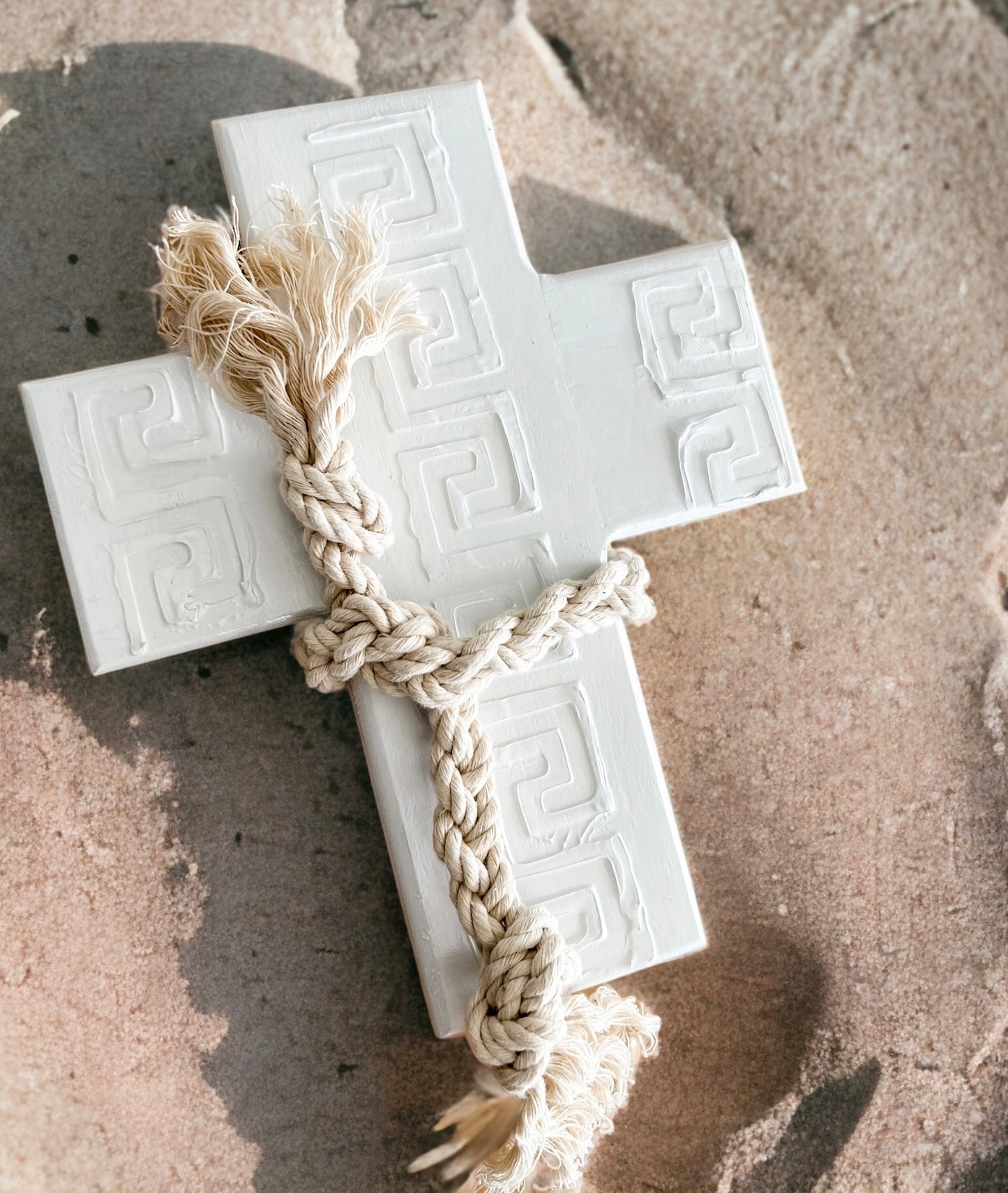 For lovers of white decor. White on white wall cross. Greek wall cross. Carved look wooden wall cross. Embossed details Wall Art. Gift for Greek family. The Greek meander, also known as the Greek key pattern, symbolizes eternity, unity, and the flow of life. It was a vital symbol in ancient Greek culture. Gift for Yia-yia. Orthodox easter gift. Gift for Birthday, Easter, Christmas, First Holy Communion, Baptism, New Baby, Baby Shower, Christening, Confirmation, Graduation, Wedding, Anniversary, Mother's Day