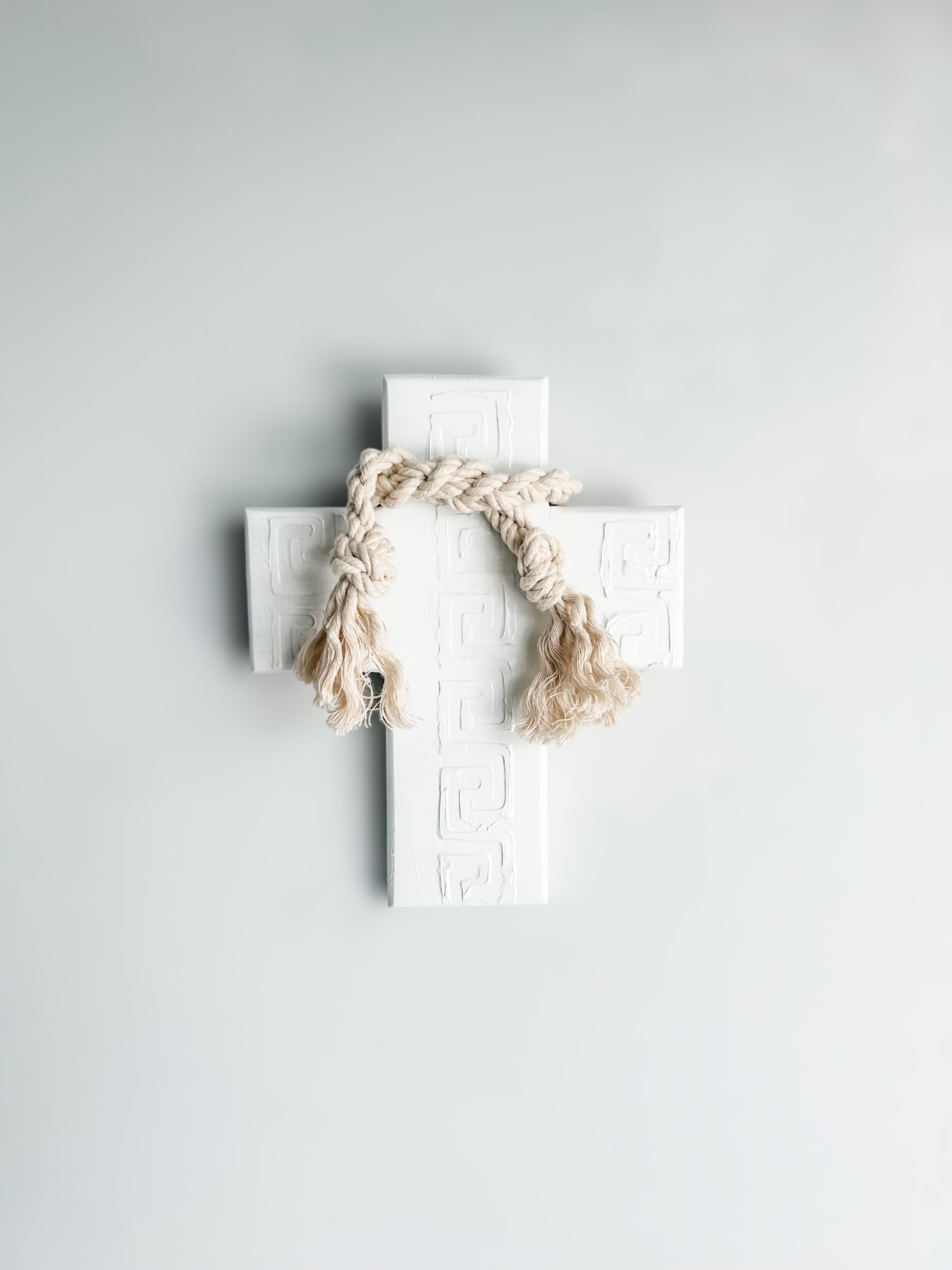 For lovers of white decor. White on white wall cross. Greek wall cross. Carved look wooden wall cross. Embossed details Wall Art. Gift for Greek family. The Greek meander, also known as the Greek key pattern, symbolizes eternity, unity, and the flow of life. It was a vital symbol in ancient Greek culture. Gift for Yia-yia. Orthodox easter gift. Gift for Birthday, Easter, Christmas, First Holy Communion, Baptism, New Baby, Baby Shower, Christening, Confirmation, Graduation, Wedding, Anniversary, Mother's Day