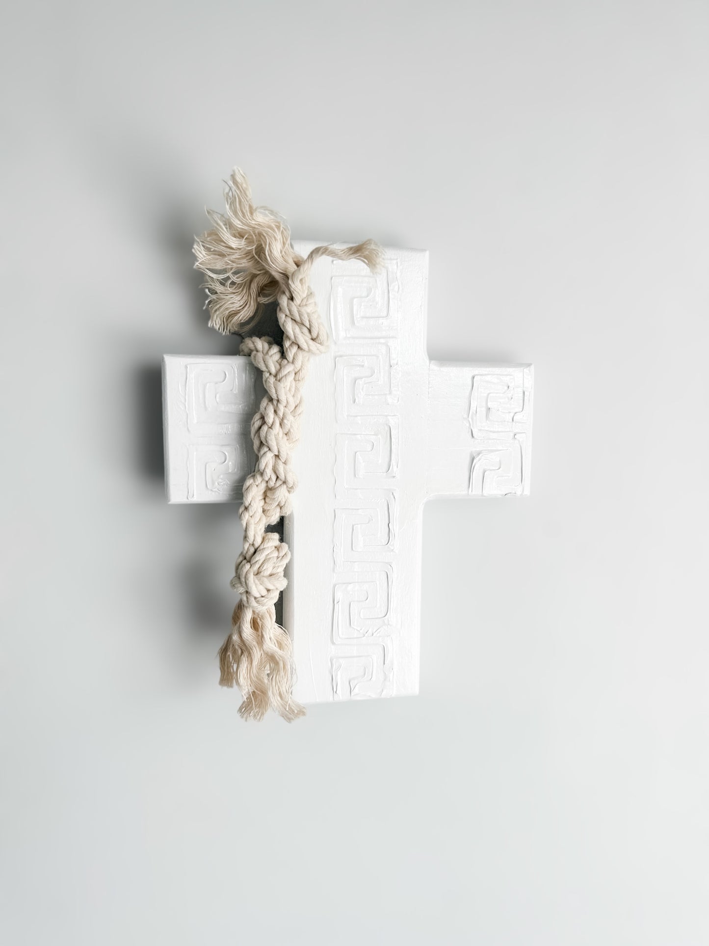 For lovers of white decor. White on white wall cross. Greek wall cross. Carved look wooden wall cross. Embossed details Wall Art. Gift for Greek family. The Greek meander, also known as the Greek key pattern, symbolizes eternity, unity, and the flow of life. It was a vital symbol in ancient Greek culture. Gift for Yia-yia. Orthodox easter gift. Gift for Birthday, Easter, Christmas, First Holy Communion, Baptism, New Baby, Baby Shower, Christening, Confirmation, Graduation, Wedding, Anniversary, Mother's Day