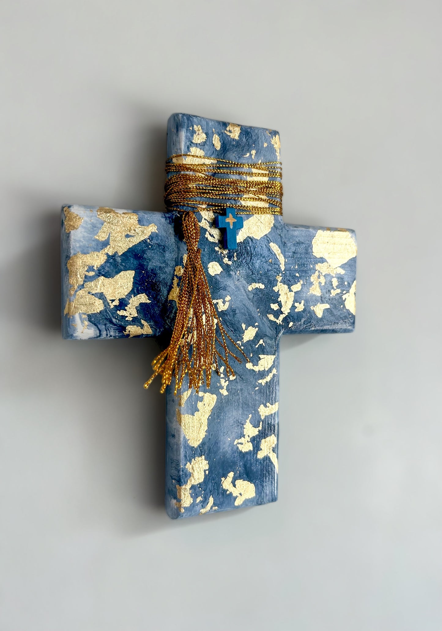 Blue and white marble effect wall cross. Blue and white and gold wall cross. Greek wall cross. Mother Nature wall art. Satellite image of earth wall art. Gift for Greek family. orthodox easter gift.