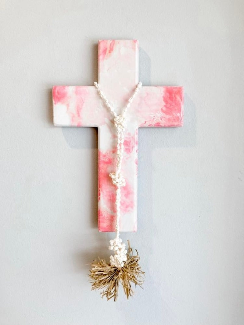Pink and white marble design wall art, beachy boho holiday home decor with shells and raffia. Decor for your holiday home, decor for little girl's room. For lovers of pink and white. Wall art for Airbnb property. Gift for baby girl. Gift for first holy communion. Gift Ideas - Birthday, Easter, Christmas, Housewarming, First Holy Communion, Baptism, New Baby, Baby Shower, Christening, Confirmation, Graduation, Wedding, Anniversary, Mother's Day gift.