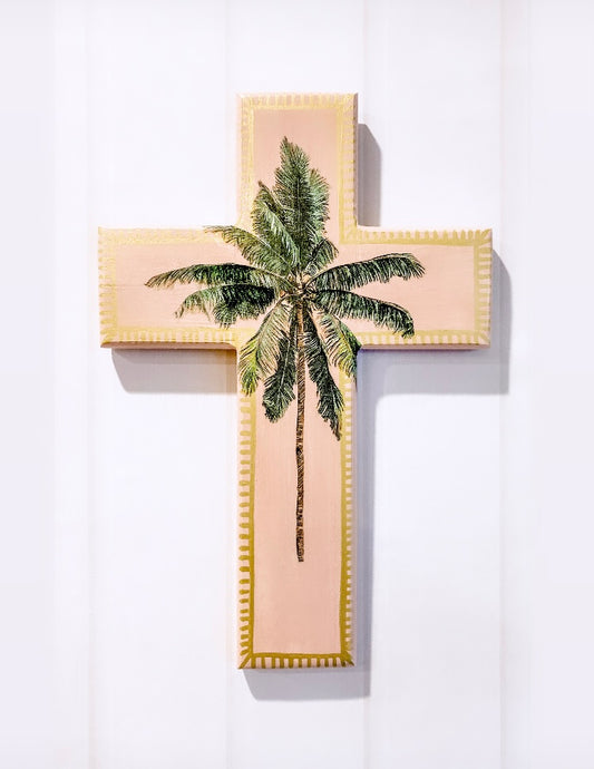 Decor for your holiday home, or vacation rental, Airbnb property, decorate tropical style. For lovers of peach and peachy pink. Palm tree decor. Palm tree wall cross. Neutral browns and pinks. Decor for a little girl's room. Gift Ideas - Birthday, Easter, Christmas, Housewarming, First Holy Communion, Baptism, New Baby, Baby Shower, Christening, Confirmation, Graduation, Wedding, Anniversary, Mother's Day, Father's Day. Baptism favours or party favors.