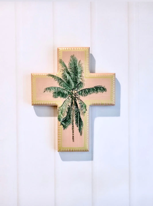 Decor for your holiday home, or vacation rental, Airbnb property, decorate tropical style. For lovers of peach and peachy pink. Palm tree decor. Palm tree wall cross. Neutral browns and pinks. Decor for a little girl's room. Gift Ideas - Birthday, Easter, Christmas, Housewarming, First Holy Communion, Baptism, New Baby, Baby Shower, Christening, Confirmation, Graduation, Wedding, Anniversary, Mother's Day, Father's Day. Baptism favours or party favors. Coastal boho decor perfect for decorating in your dream