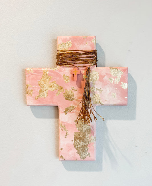 Pink and white marble swirl design wall cross. Gold leaf pink and white and gold wall cross. Greek wall cross. Mother Nature wall art. Satellite image of earth wall art. Gift for Greek family. Gift for Yia-yia. Orthodox easter gift. Gift Ideas - Birthday, Easter, Christmas, Housewarming, First Holy Communion, Baptism, New Baby, Baby Shower, Christening, Confirmation, Graduation, Wedding, Anniversary, Mother's Day, Father's Day.