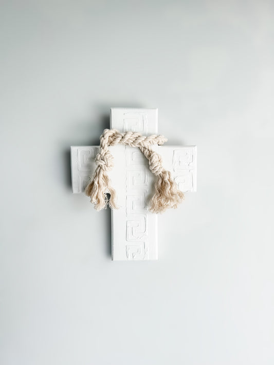 For lovers of white decor. White on white wall cross. Greek wall cross. Carved look wooden wall cross. Embossed details Wall Art. Gift for Greek family. The Greek meander, also known as the Greek key pattern, symbolizes eternity, unity, and the flow of life. It was a vital symbol in ancient Greek culture. Gift for Yia-yia. Orthodox easter gift. Gift for Birthday, Easter, Christmas, First Holy Communion, Baptism, New Baby, Baby Shower, Christening, Confirmation, Graduation, Wedding, Anniversary, Mother's Day