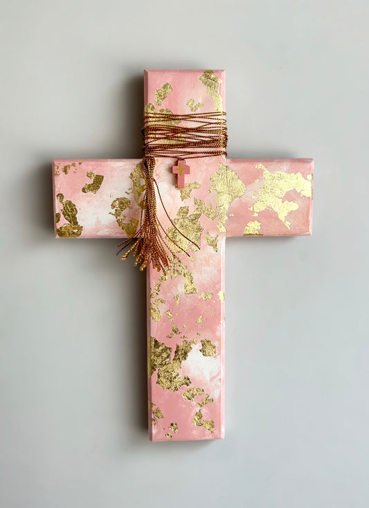 Pink and white marble swirl design wall cross. Gold leaf pink and white and gold wall cross. Greek wall cross. Mother Nature wall art. Satellite image of earth wall art. Gift for Greek family. Gift for Yia-yia. Orthodox easter gift. Gift Ideas - Birthday, Easter, Christmas, Housewarming, First Holy Communion, Baptism, New Baby, Baby Shower, Christening, Confirmation, Graduation, Wedding, Anniversary, Mother's Day, Father's Day.