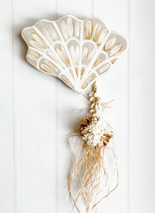 Decor for your holiday home, beach house, dream home, Airbnb property, Coastal Home, beach house, vacation property. Create staycation vibes in your home. Sea shell wall hanging. Handpainted Sea Shell artwork.