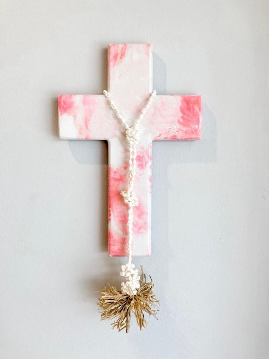 Pink and white marble design wall art, beachy boho holiday home decor with shells and raffia. Decor for your holiday home, decor for little girl's room. For lovers of pink and white. Wall art for Airbnb property. Gift for baby girl. Gift for first holy communion. Gift Ideas - Birthday, Easter, Christmas, Housewarming, First Holy Communion, Baptism, New Baby, Baby Shower, Christening, Confirmation, Graduation, Wedding, Anniversary, Mother's Day gift.