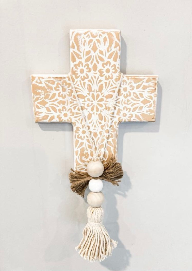 Boho Wall Art Beige Pheeta Cross Small